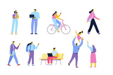 Düz vektör insanlar izole üzerinde beyaz arka plan belirleme