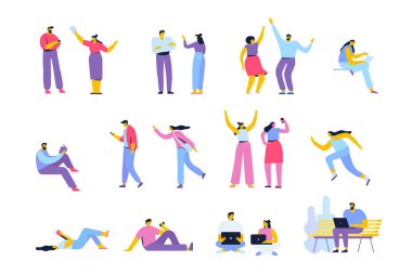 Vektör kalabalık. Farklı düz insanlar izole üzerinde beyaz arka plan belirleme.