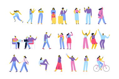 Vektör kalabalık. Farklı düz insanlar izole üzerinde beyaz arka plan belirleme.