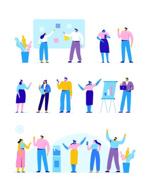 Vektör birlikte çalışan iş adamları ayarla. Düz tasarım illüstrasyon kavramı.