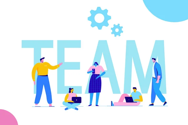 Business People Team Concept Discussion Group Working Together Partnership Flat — Stock Vector