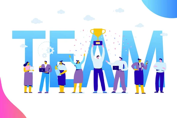 Flat Business People Vector Set Team Work Partnership Leadership Concept — Stock Vector