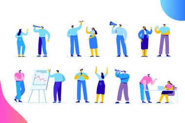 Düz iş adamları vektör kümesi. Takım çalışması, ortaklık, liderlik kavramı. Beyaz arka plan üzerinde izole modern düz stil vektör karakter.