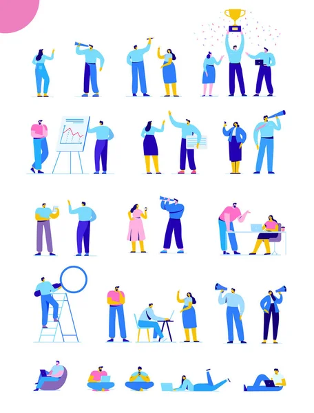 Düz iş adamları vektör kümesi. Takım çalışması, ortaklık, liderlik kavramı. Beyaz arka plan üzerinde izole modern düz stil vektör karakter.