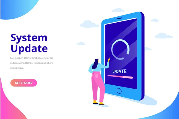 System Update Vektor Illustration Konzept Smartphone Mit Update Bildschirm Aktualisierungsprozess — Stockvektor