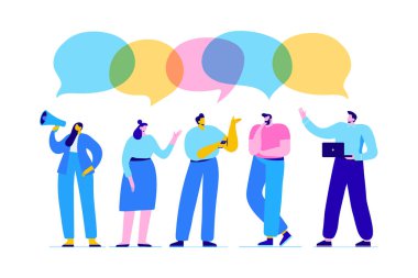 Bir grup insan konuşmayı. İletişim. Düz vektör karakter.