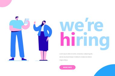 Düz vektör illüstrasyon kavramı işe vardır. İş adamları, çift. İş işe alım karakterler.