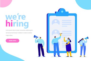 İşe Alım ve istihdam kavramı. . İş adamları çözümlenirken özgeçmiş takım. Web için düz vektör çizim.
