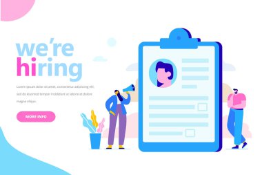 İşe Alım ve istihdam kavramı. . İş adamları çözümlenirken özgeçmiş takım. Web için düz vektör çizim.