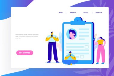 İşe Alım ve istihdam kavramı. . İş adamları çözümlenirken özgeçmiş takım. Web için düz vektör çizim.