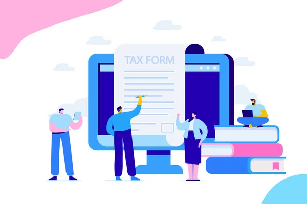 Concepto Pago Impuestos Online Presentar Impuestos Línea Gente Llenando Formulario — Archivo Imágenes Vectoriales