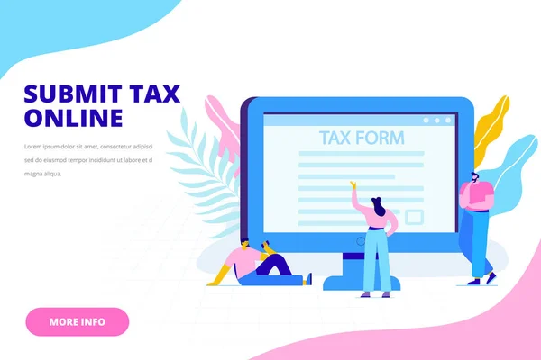 Conceptul Plată Fiscală Online Trimiteți Taxa Online Oamenii Completează Formularul — Vector de stoc