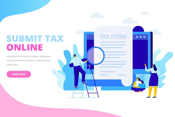 Concepto Pago Impuestos Online Presentar Impuestos Línea Gente Llenando Formulario — Vector de stock