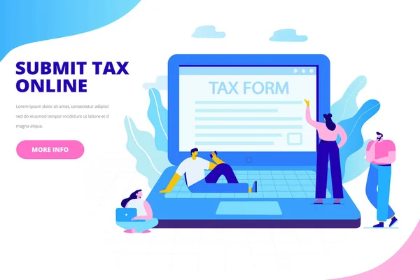 Concepto Pago Impuestos Online Presentar Impuestos Línea Gente Llenando Formulario — Vector de stock