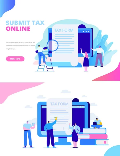 オンライン税の支払の概念 税オンラインを送信します 充填税フォーム Web 用フラット ベクトル イラスト — ストックベクタ