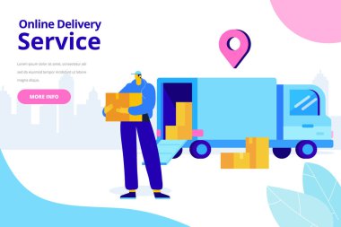 Çevrimiçi teslimat hizmeti kavramı. Online sipariş izleme. Dijital pazarlama ve iş promosyonu için düz Illustration konsepti.