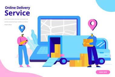 Çevrimiçi teslimat hizmeti kavramı. Online sipariş izleme. Dijital pazarlama ve iş promosyonu için düz Illustration konsepti.