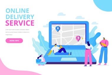 Çevrimiçi teslimat hizmeti kavramı. Online sipariş izleme. Dijital pazarlama ve iş promosyonu için düz Illustration konsepti.