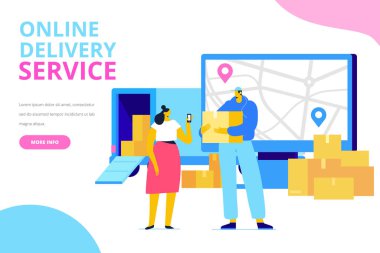 Çevrimiçi teslimat hizmeti kavramı. Online sipariş izleme. Dijital pazarlama ve iş promosyonu için düz Illustration konsepti.