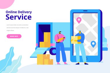 Çevrimiçi teslimat hizmeti kavramı. Online sipariş izleme. Dijital pazarlama ve iş promosyonu için düz Illustration konsepti.