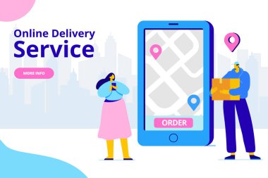 Çevrimiçi teslimat hizmeti kavramı. Online sipariş izleme. Dijital pazarlama ve iş promosyonu için düz Illustration konsepti.