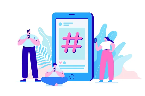 Hash Jel Nagy Szimbólum Hashtag Fiatal Emberek Használ Társadalmi Média — Stock Vector