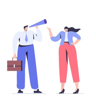 İş adamı teleskopa bakıyor. Beyaz arka planda yalıtılmış düz vektör karakterleri.