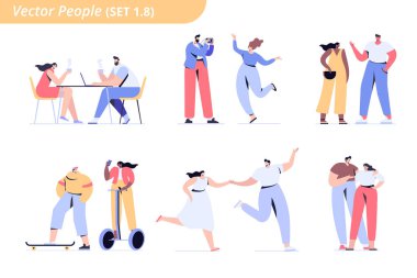 İnsanlar büyük vektör seti. Çift. Beyaz arka planda izole edilmiş erkek ve kadın düz karakterler.