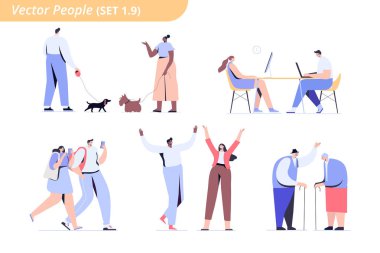 İnsanlar büyük vektör seti. Çift. Beyaz arka planda izole edilmiş erkek ve kadın düz karakterler.