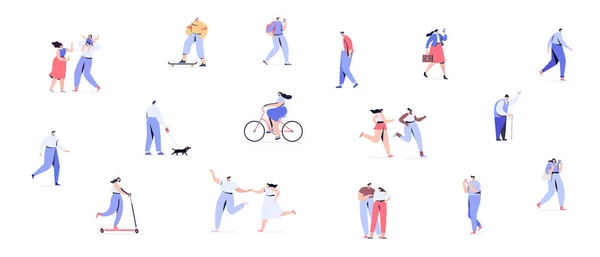 Mucha Gente Diferentes Personas Caminando Corriendo Hombre Mujer Carácter Vectorial — Vector de stock