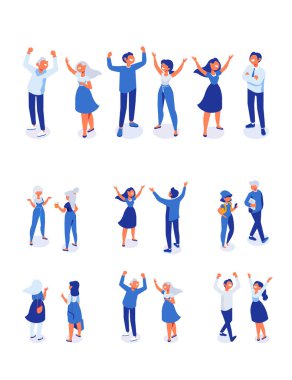 Farklı isomeric insanlar vektör kümesi beyaz izole ayarlayın. Yürüyen insanlar. İnsanlar kalabalık.