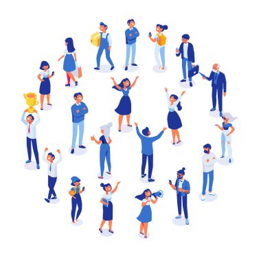 Farklı isomeric insanlar vektör kümesi beyaz izole ayarlayın. İnsanlar kalabalık.