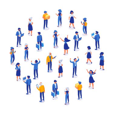 Farklı isomeric insanlar vektör kümesi beyaz izole ayarlayın. İnsanlar kalabalık.