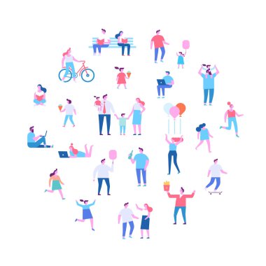 Erkek ve kadın vektör seti. Kalabalık. Farklı insanlar. Beyaz arka planda yalıtılmış düz vektör karakterleri.