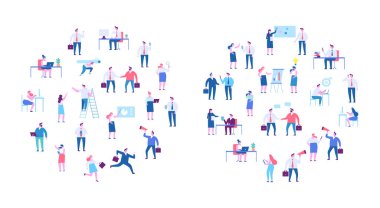 İş adamları vektör seti. İş ekibi. Takım çalışması, beyin fırtınası. Başarı. Erkekler ve kadınlar. Beyaz üzerinde yalıtılmış düz vektör karakterleri.