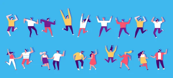 Люди Танцюють Розважаються Плоский Векторний Набір Символів День Народження Студентська — стоковий вектор