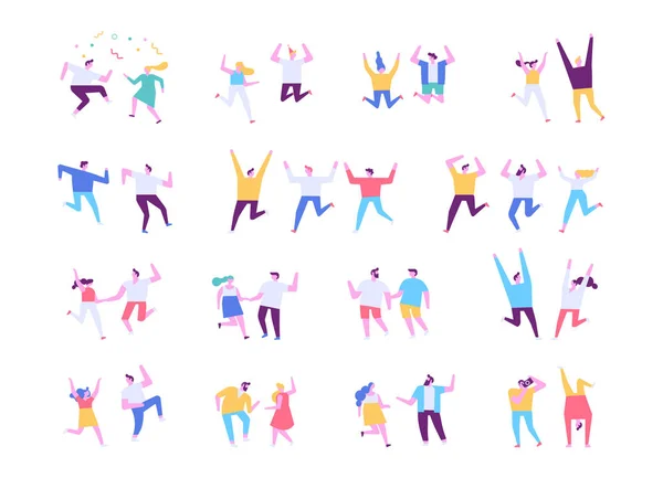 Gente Feliz Conjunto Caracteres Vectoriales Planos Gente Baila Divierte Fiesta — Vector de stock