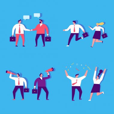 Karikatür iş adamları karakter ayarlayın. İş takımı Başarı. Lider -lik. Düz vektör çizgi film karakterleri.