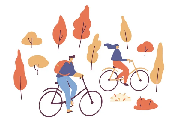 Les Gens Qui Font Vélo Dans Parc Vacances Actives Couple — Image vectorielle