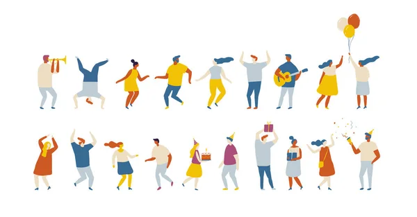 Parti Vectoriel Personnes Plates Danser Des Gens Heureux Anniversaire — Image vectorielle