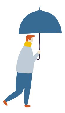 Yağmur, Şemsiyeli İnsanlar Düz Vektör