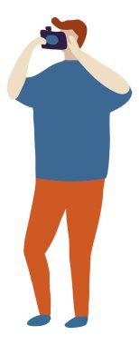 Adam, Fotoğraf Düz Karakter Vektörü Yapıyor