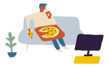 Pizza TV Düz Vektörlü Koltukta Oturan Adam