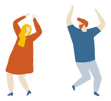 Parti insanları, doğum günü, dans eden mutlu insanlar düz Chararcter düz vektör