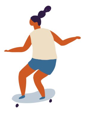 Spor Aktivitesi, Düz Vektör Kaykaycı Kadın, Kız Düz Vektör