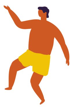 Plajdaki düz vektörlerde mayo giyen adam.