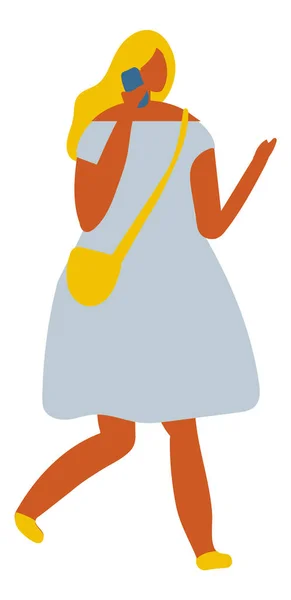 Femme Avec Téléphone Portable Personnage Plat Vecteur Plat — Image vectorielle