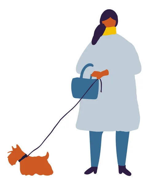 Promenade Femme Avec Chien Caractère Plat Vecteur Plat — Image vectorielle