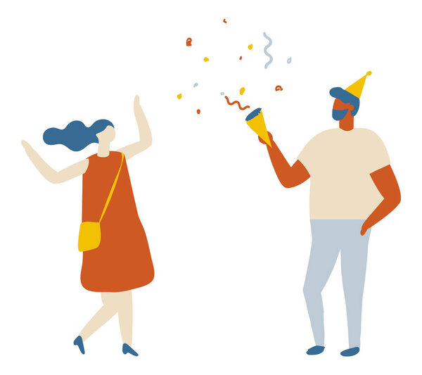 Party People, Birthday, Dancing Happy People Flat Chararcter Flat Vector