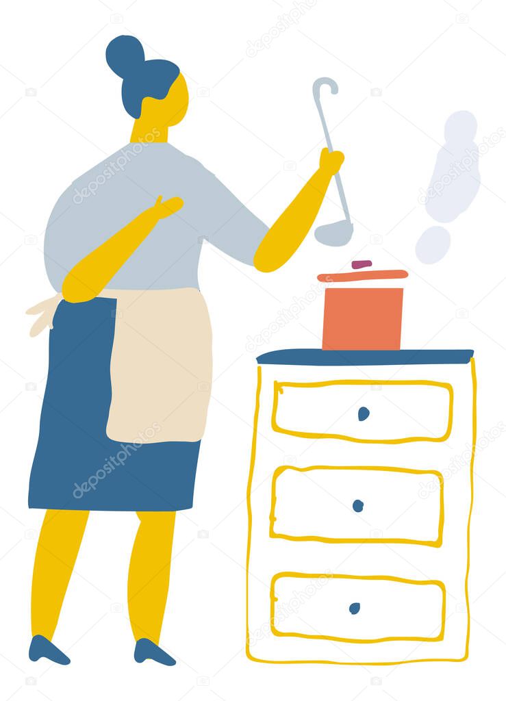 Woman Cooking Flat Character Flat Vector